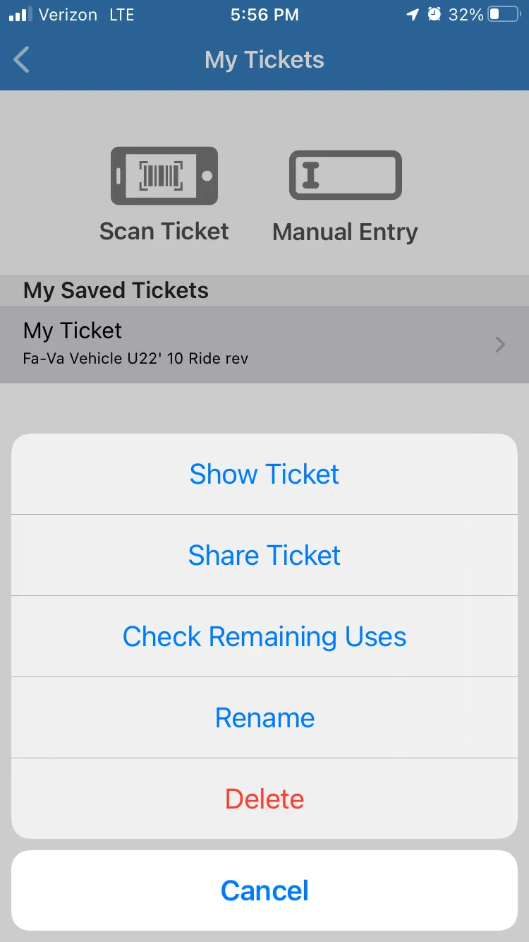 old ticket menu