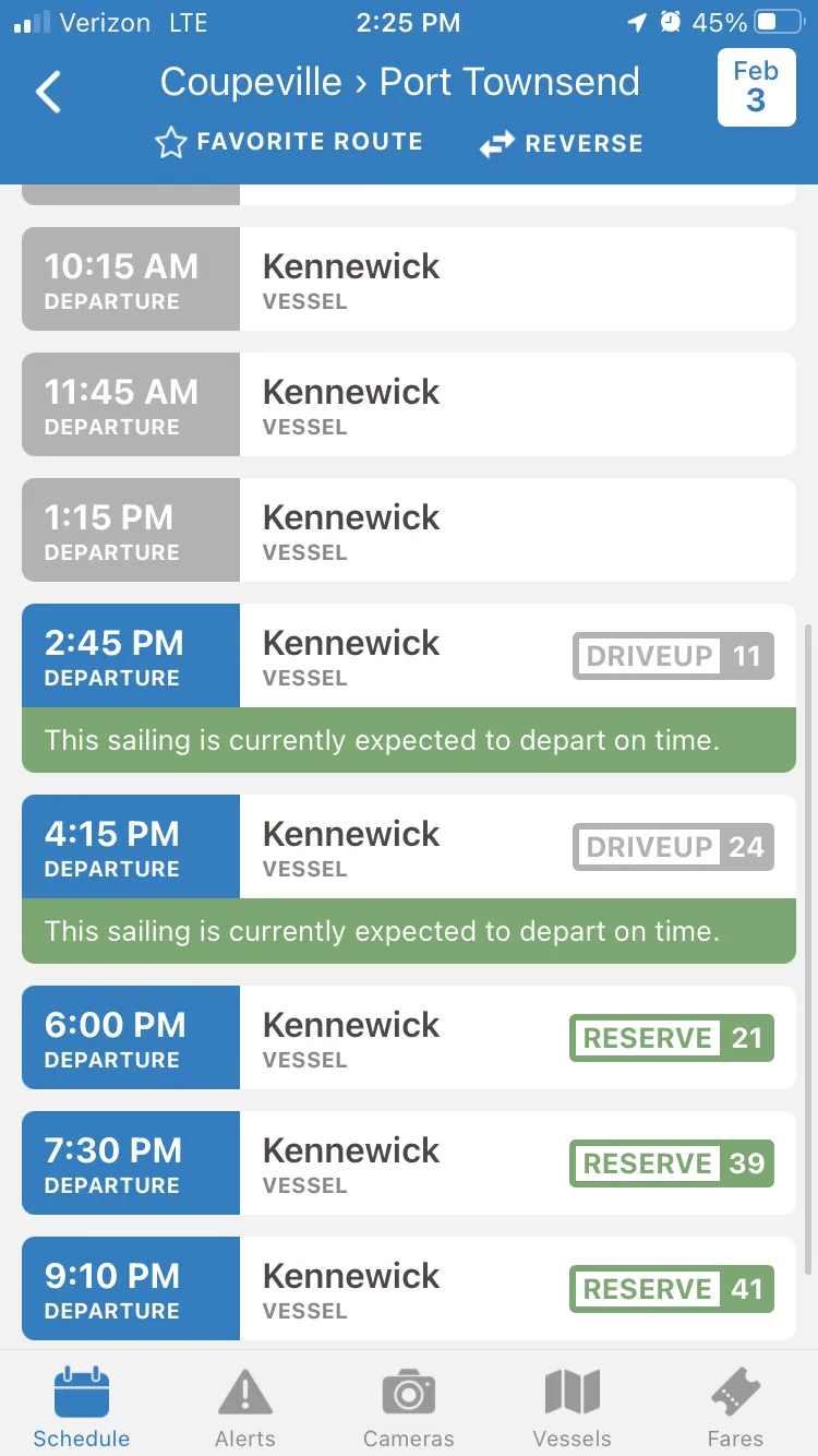 Schedule screen