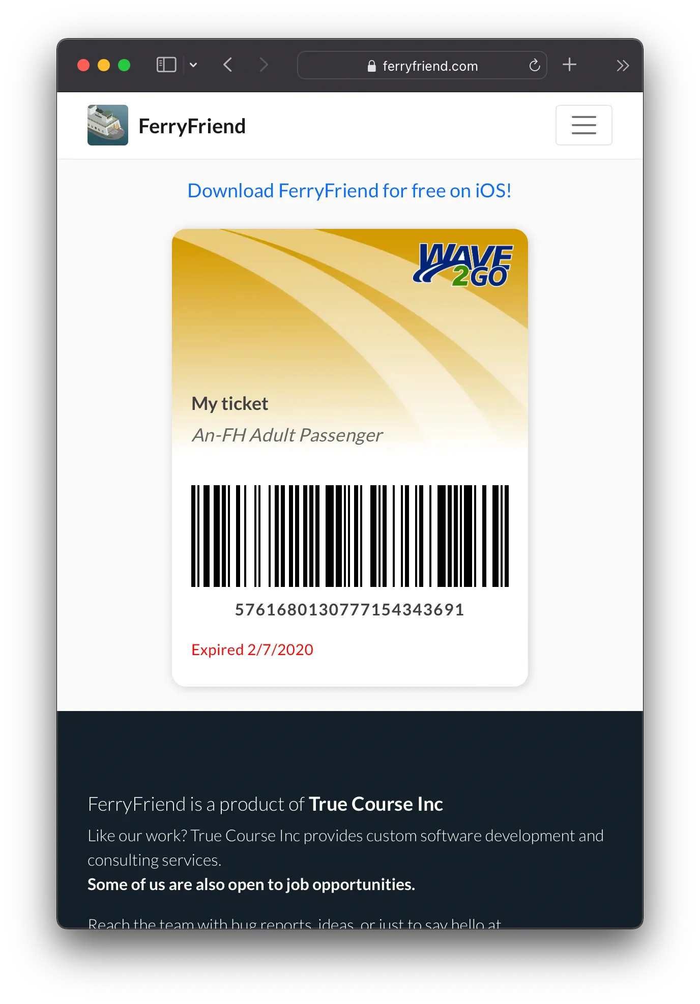 web ticket screen